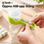 Sealioo – Påsklämma med hällpip i användning. Bearbetad produktbild.